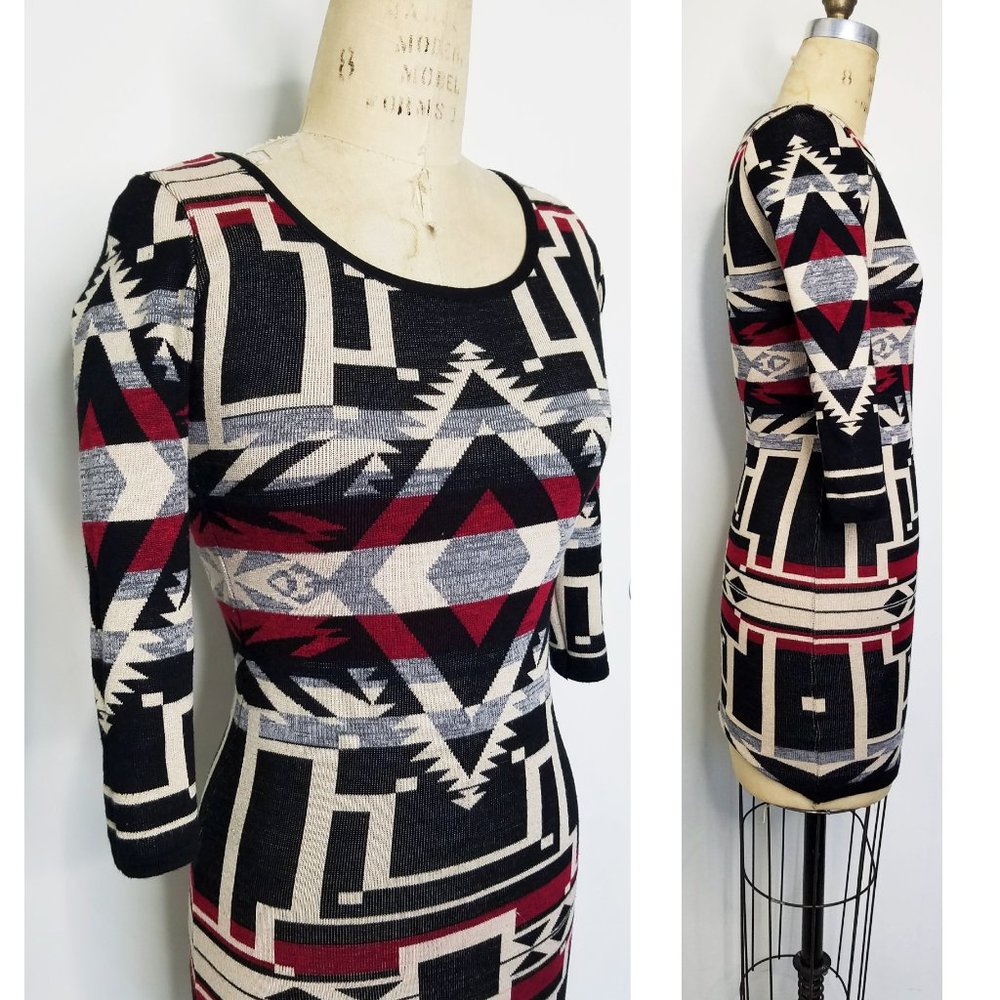 Ralph Lauren Denim & Supply Womens Dress Southwestern Aztec 3/4 Sleeve Knit Mini - Picture 6 of 7